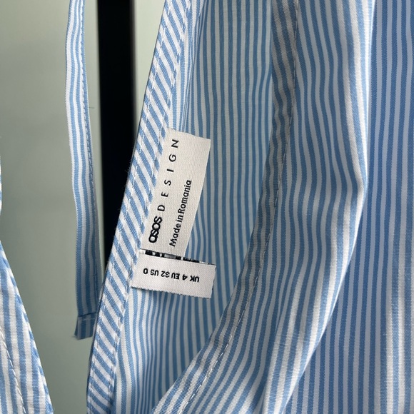 NWT ASOS DESIGN Seersucker Plunge Mini Sundress Ruched Waist Blue & White Stripe - Picture 8 of 8